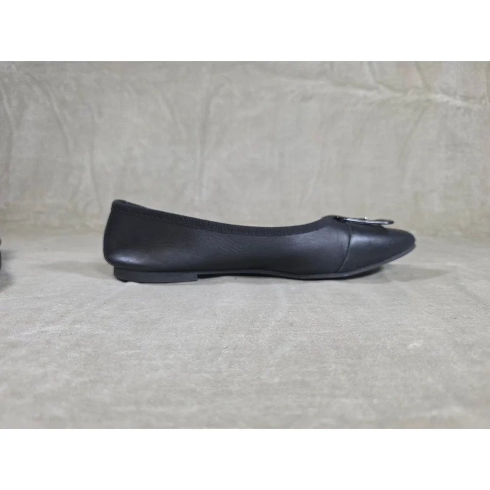 Le Matin Black Leather Pointed Toe Buckle Ballet Flats Made in Italy Womens 9